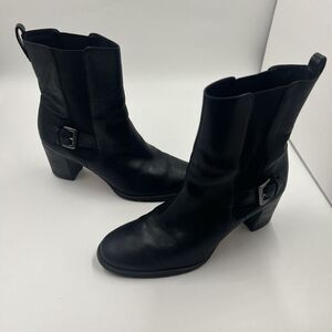 Cole Haan Women’s Black Leather Chelsea Boots Slip On Mid Calf Buckle Size 8